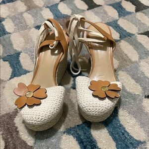 MICHAEL Michael Kors Cream Tan Espadrilles with Ankle Wrap
